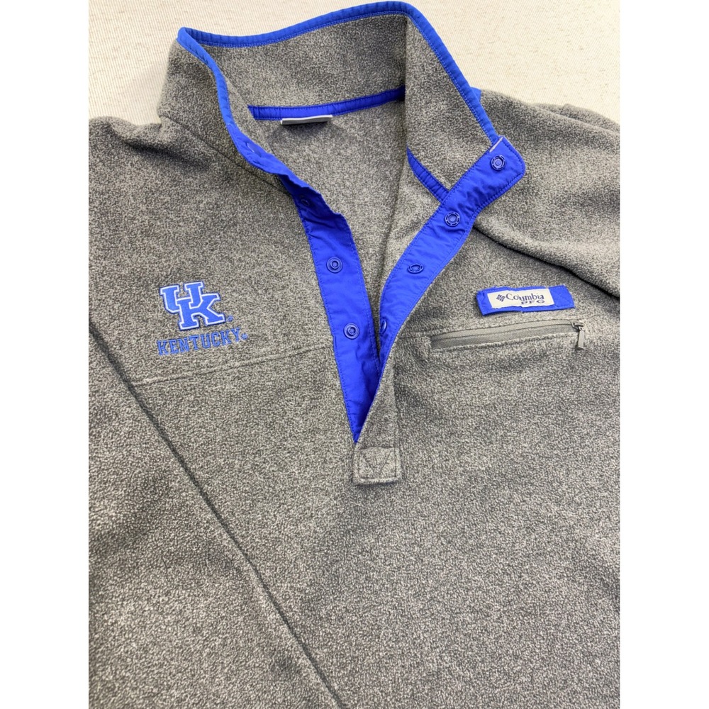 Columbia PFG Kentucky Wildcats Fleece Pullover Mens‎ Medium Grey Blue XM2785 - Picture 5 of 13